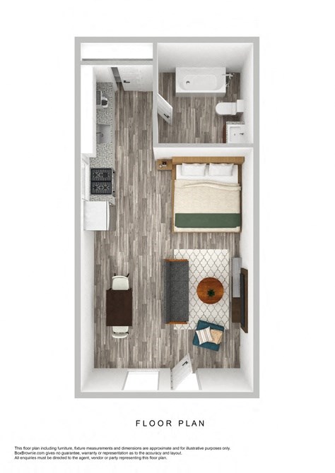 Floor plan for studio, 1 bath, 350 sqft